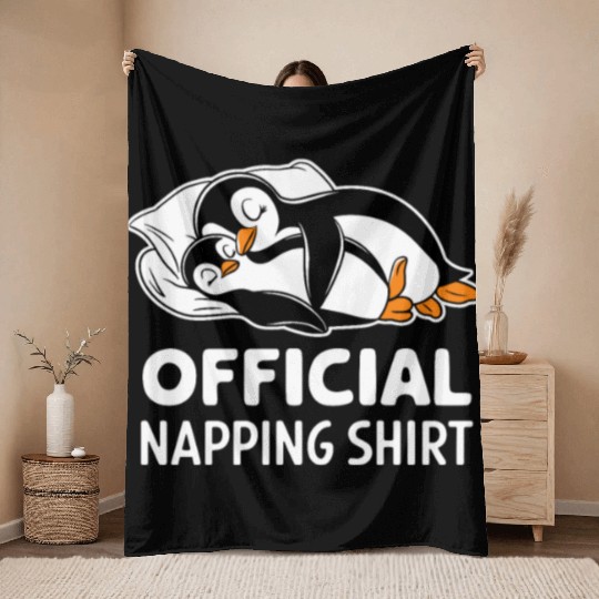 Official Napping Throw Blankets Cute Penguin Design