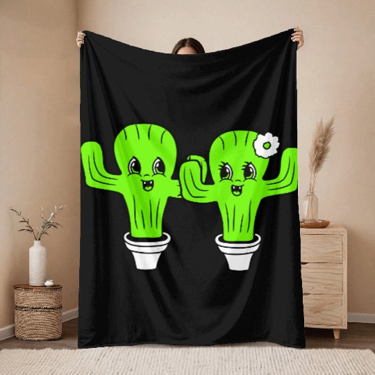 2 Cactus Pair Plants Prickly Cactus Love Couple Throw Blankets