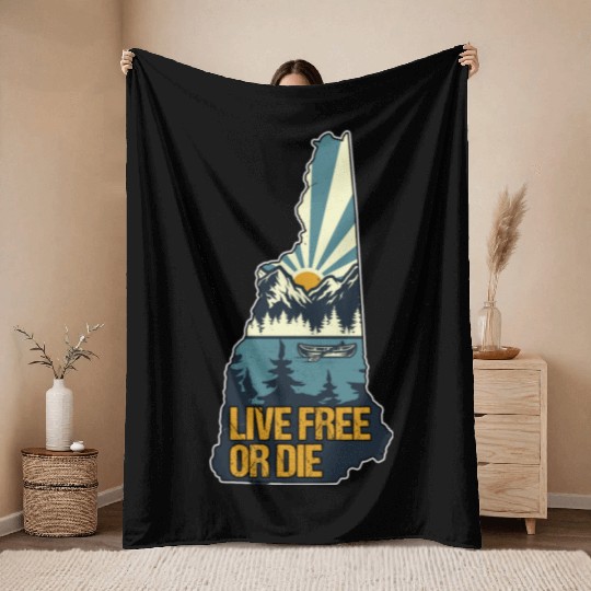 Live Free or Die Retro New Hampshire Nature Throw Blankets