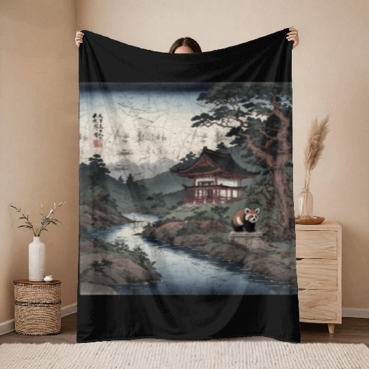 Red Panda Song Dynasty landscape art Kawaii Red Pa Throw Blankets