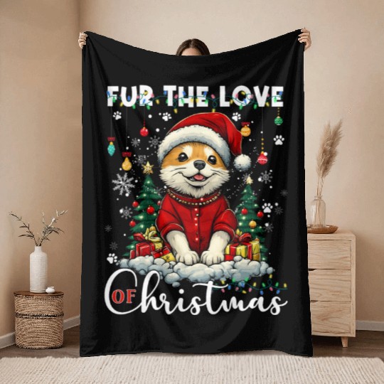 Akita Christmas Tree Lights Decorations Dog Lover Throw Blankets
