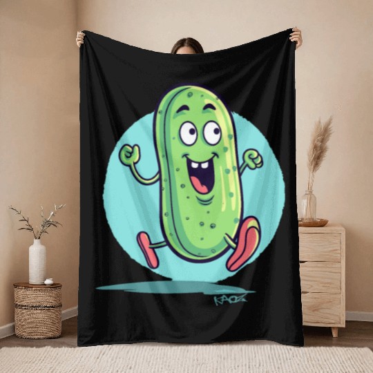 A Happy Running Pickle Throw Blankets