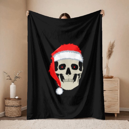 Naughty List No Regrets Santa Skull Throw Blankets