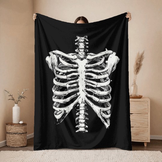 skeleton rib cage spooky halloween Throw Blankets