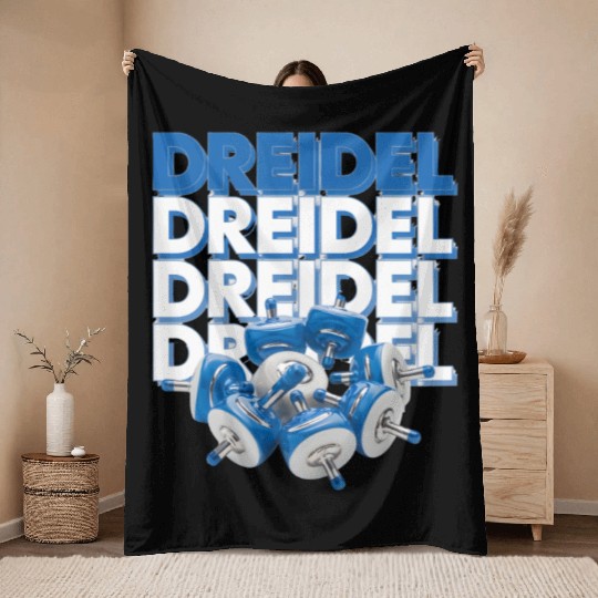 Spinning Dreidels Hanukkah Fun Throw Blankets