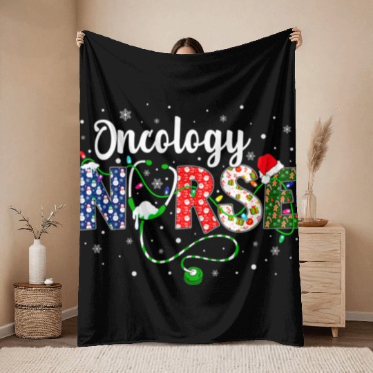 Oncology Nurse Xmas Santa Hat Nurse Christmas Throw Blankets