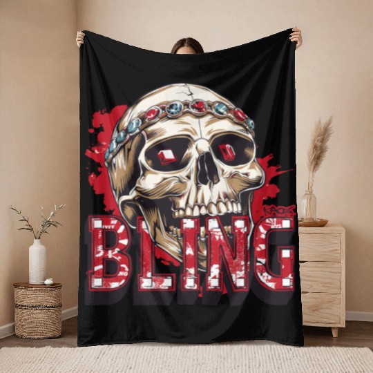 Diamond and Ruby Bling Skull Throw Blankets