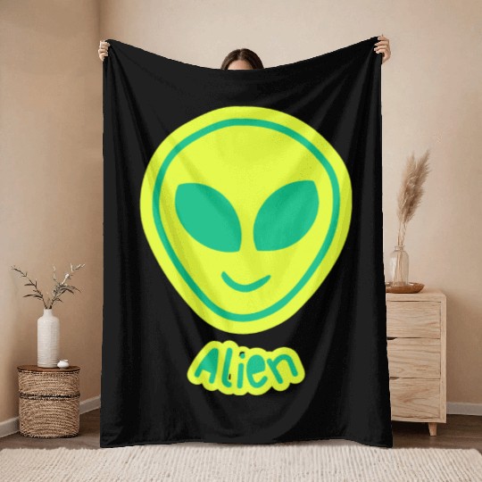 green alien Throw Blankets