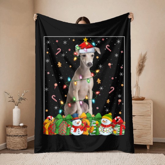 Italian Greyhound Dog Christmas Lights Throw Blankets