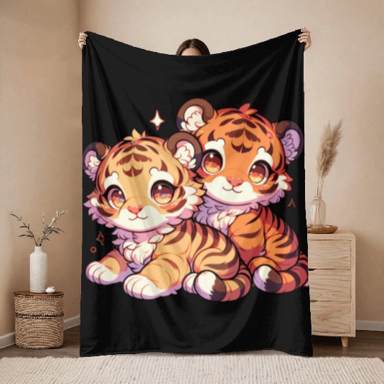 Adorable Baby Tiger Cubs Artwork - Cute and Throw Blankets