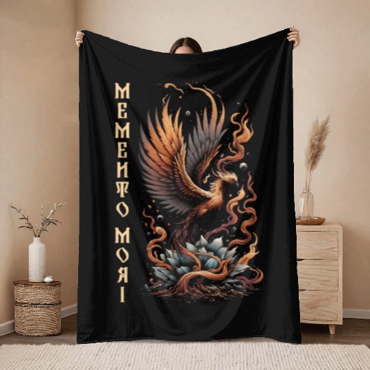 Memento Mori Phoenix Rebirth Fire Art Design Throw Blankets