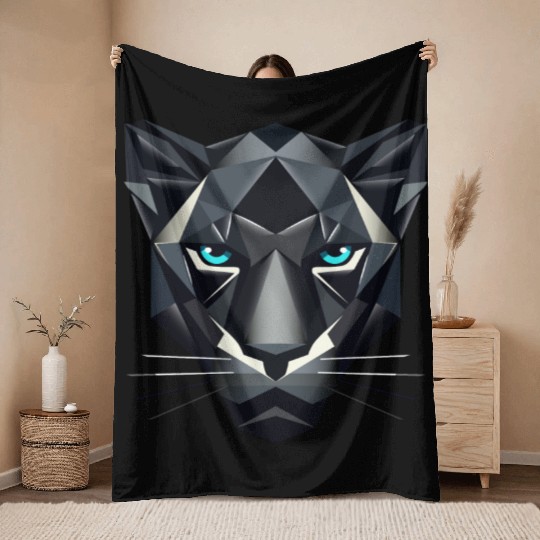 Geometric Black Panther - Power and Elegance Throw Blankets