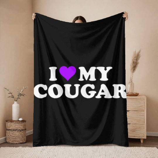 I Love Cougars Cougar Humor Valentine's Day 3BK4 Throw Blankets