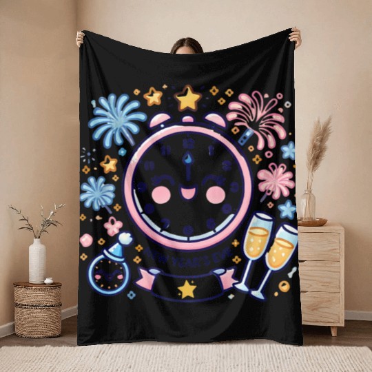 Celebrate New Year's Eve, Fun Clock and Fireworks Throw Blankets