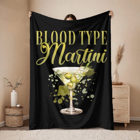 Blood Type Martini Cocktail Bartender Throw Blankets