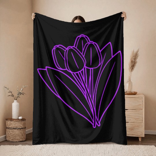 Pink Purple Tulips Bouquet Spring Summer Flowers Throw Blankets