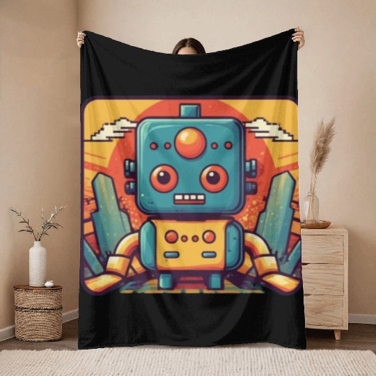 Adorable Robot Buddy Throw Blankets