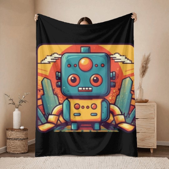 Adorable Robot Buddy Throw Blankets