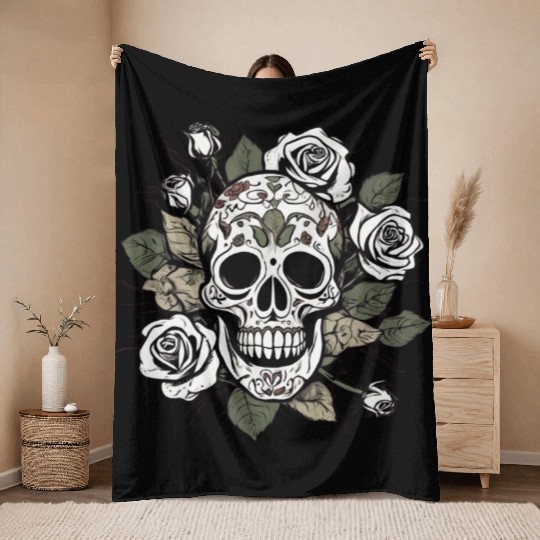 Mystic Floral Skull Design Throw Blankets
