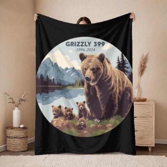 Grizzly 399 In Memory of Bear 399 Mama Forever Throw Blankets
