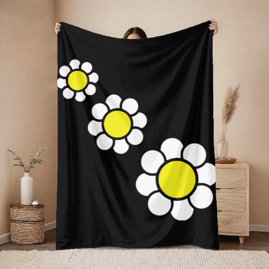 3 White Daisies Flowers Spring Summer Pretty Throw Blankets