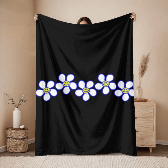 White Daisies Flowers Spring Summer Faces Funny Throw Blankets