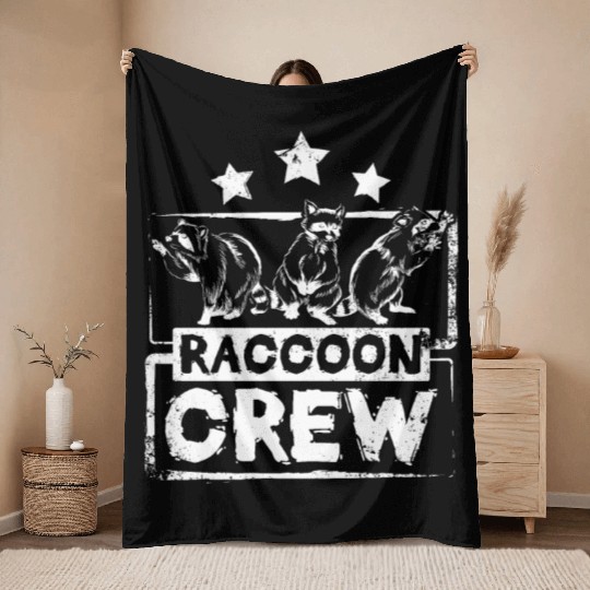 Raccoon crew Throw Blankets
