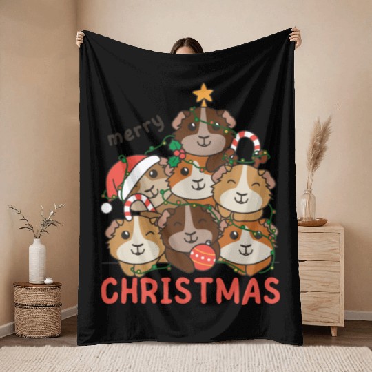 Guinea Pig Christmas Tree Merry Christmas Throw Blankets