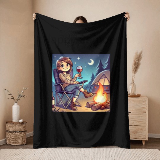 Happy camper slightly tipsy design Throw Blankets