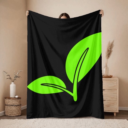 2 Green Beautiful Leaves Eco Spring Summer Nature Throw Blankets