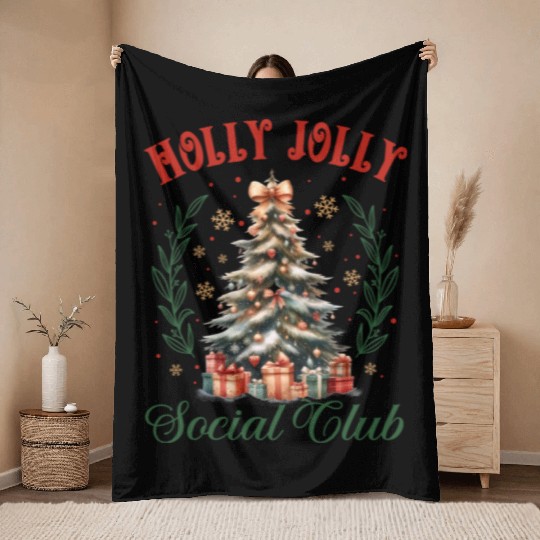 Holly Jolly Soociial Clubb Chrsitmas Throw Blankets