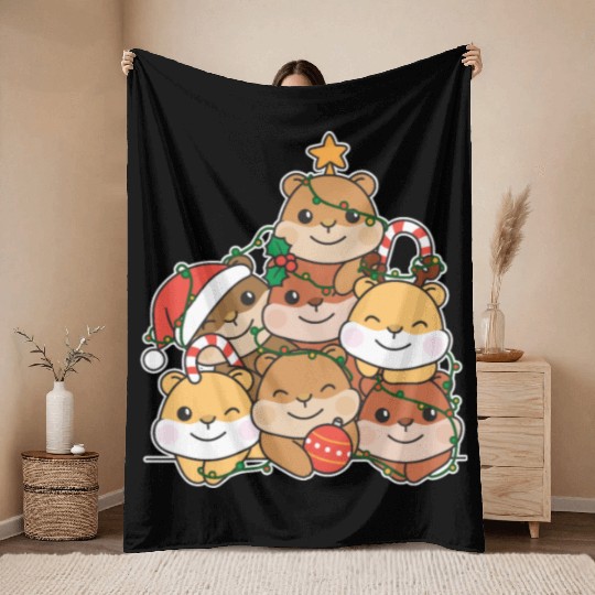 Hamster Christmas Tree Funny Animal Christmas Throw Blankets