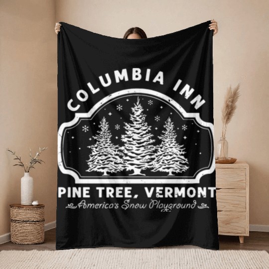 Columbia Inn Pine Tree Vermont White Christmas Throw Blankets