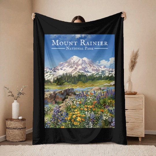 Mount Rainier Paradise Meadows Throw Blankets