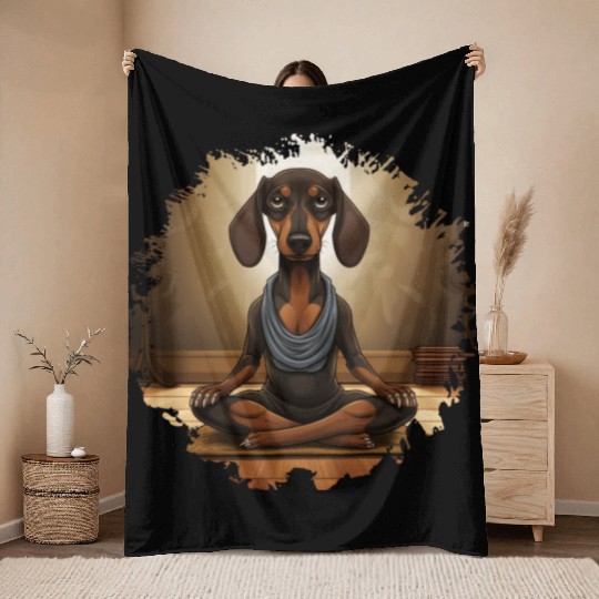 Dachshund Yoga Throw Blankets
