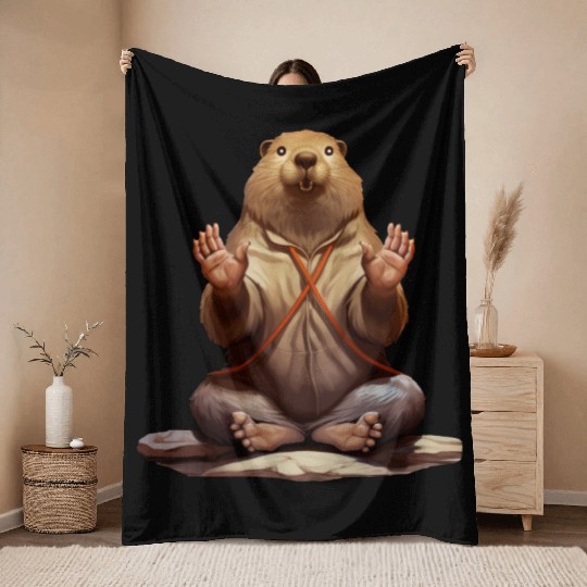 Beaver Yoga Throw Blankets