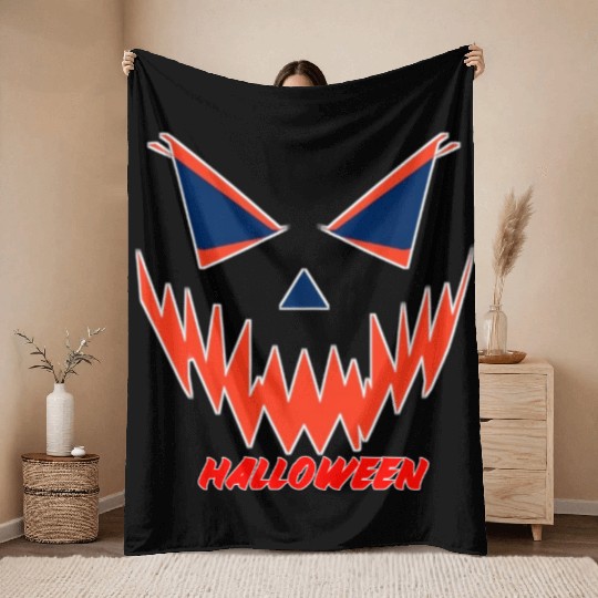 Scary faceHalloween design Throw Blankets