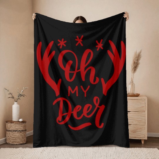 Merry Christmas Reindeer Quote Throw Blankets