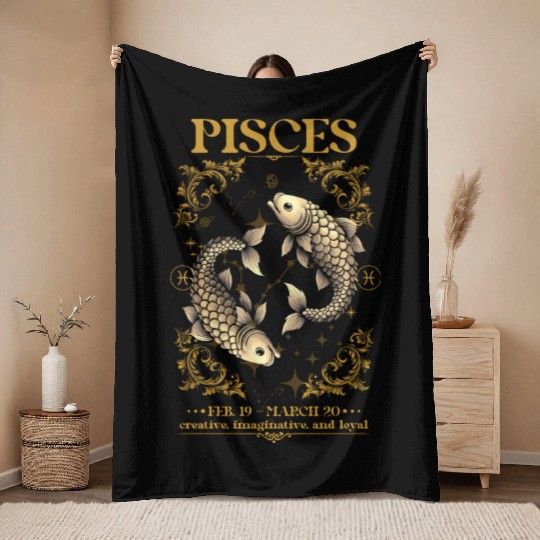 Pisces Zodiac Sign Throw Blankets