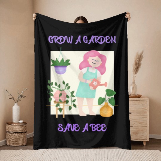Grow A Garden Save A Bee Throw Blankets