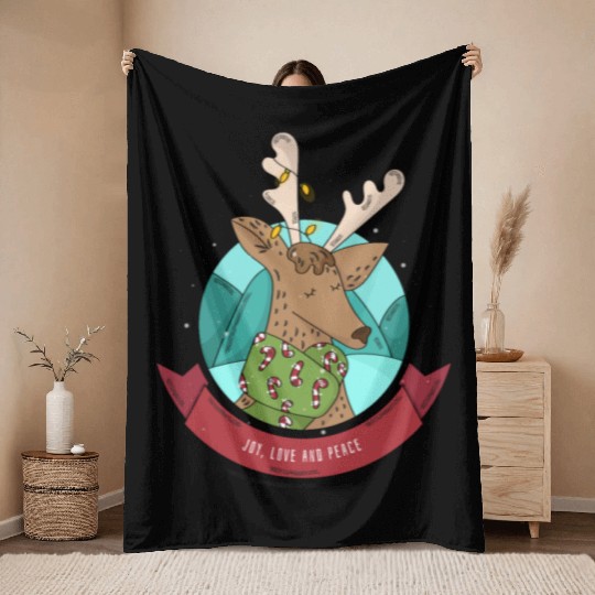 Cozy Reindeer Christmas Cheer Throw Blankets