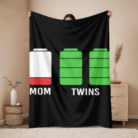 Funny Birthday Mama Twin Mom Low Battery Throw Blankets