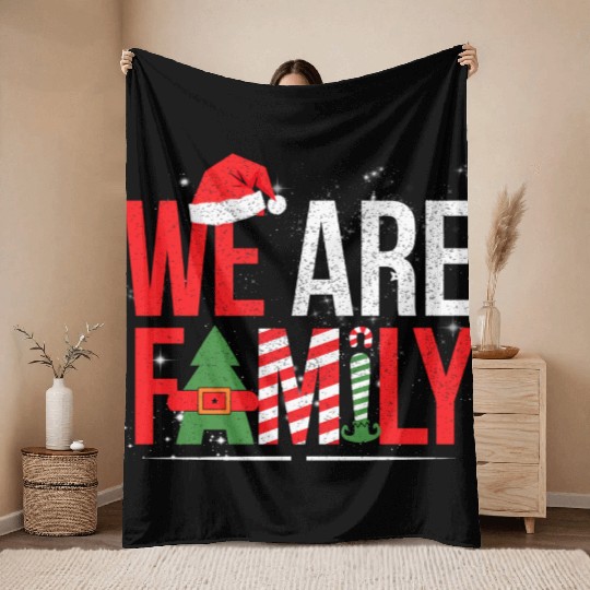 We're Family Christmas Matching Holiday Gift Throw Blankets