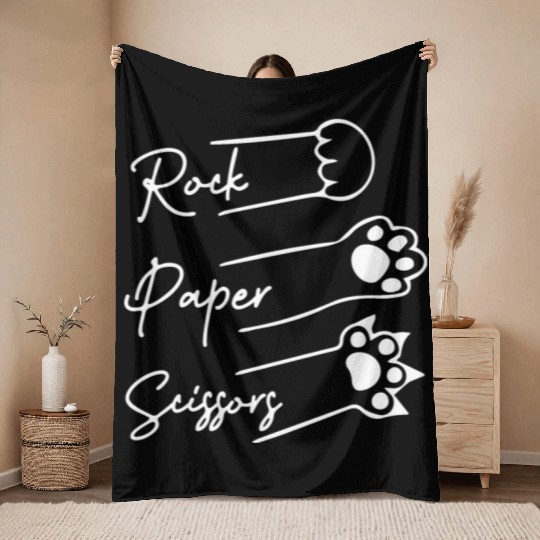 Rock Paper Scissors Cute cat lover Throw Blankets