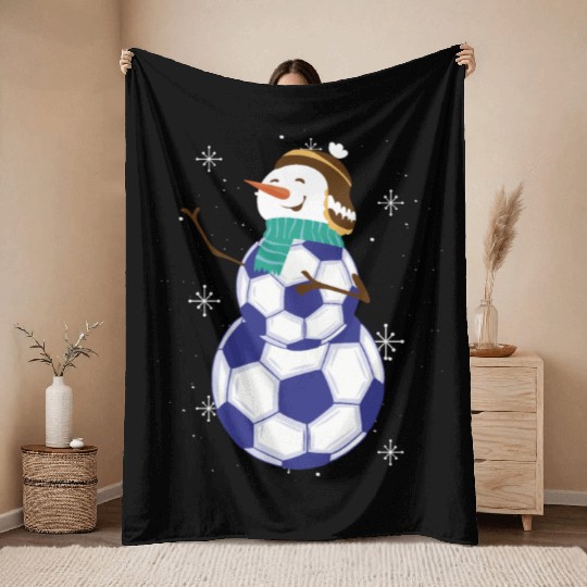 Snowman Soccer Winter Wonderland Fun Throw Blankets