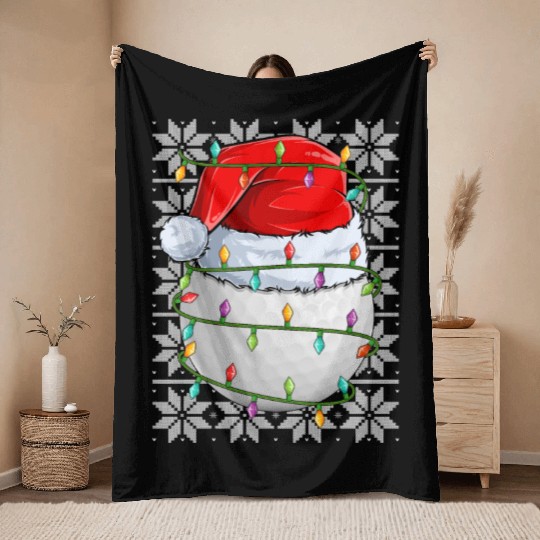 Golf Christmas Lights Throw Blankets