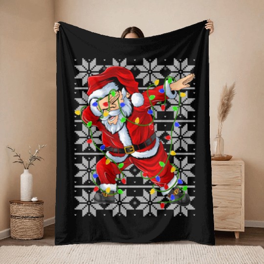 Dabbing Santa Christmas Lights Throw Blankets