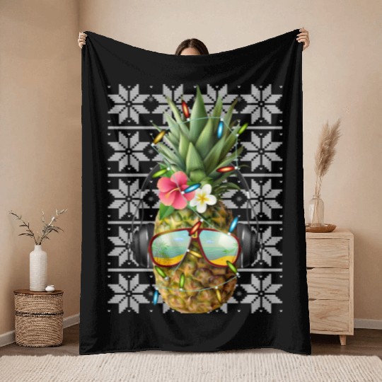 Pineapple Christmas Lights Throw Blankets