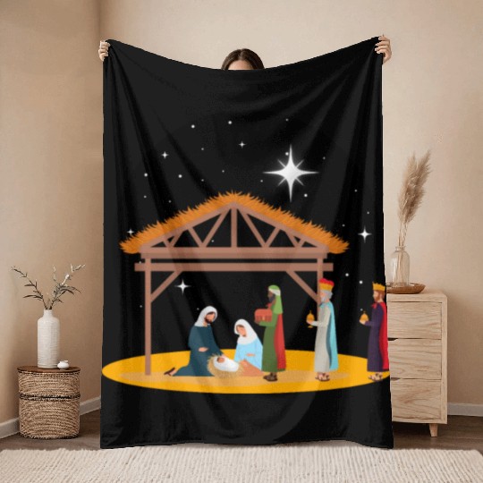 Christmas Holiday Manger Nativity Scene Throw Blankets