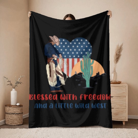Blessed with Freedom and a little Wild West Throw Blankets